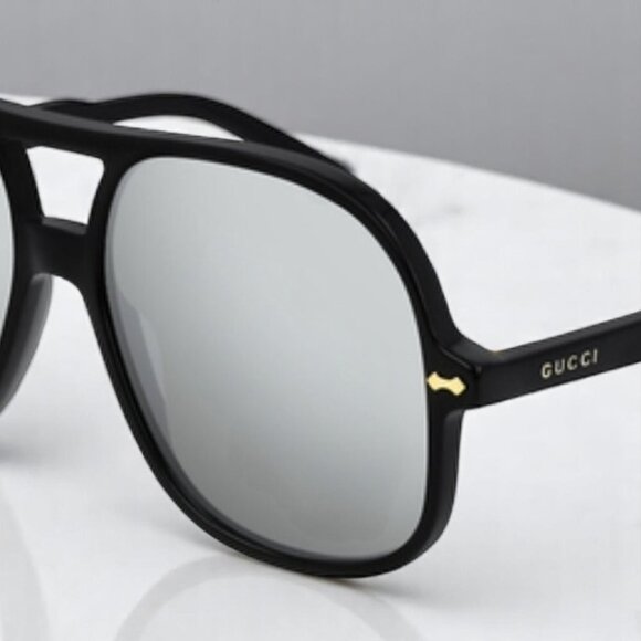 NIB Gucci Silver and Black Aviator Men's Sunglasses - Picture 9 of 9